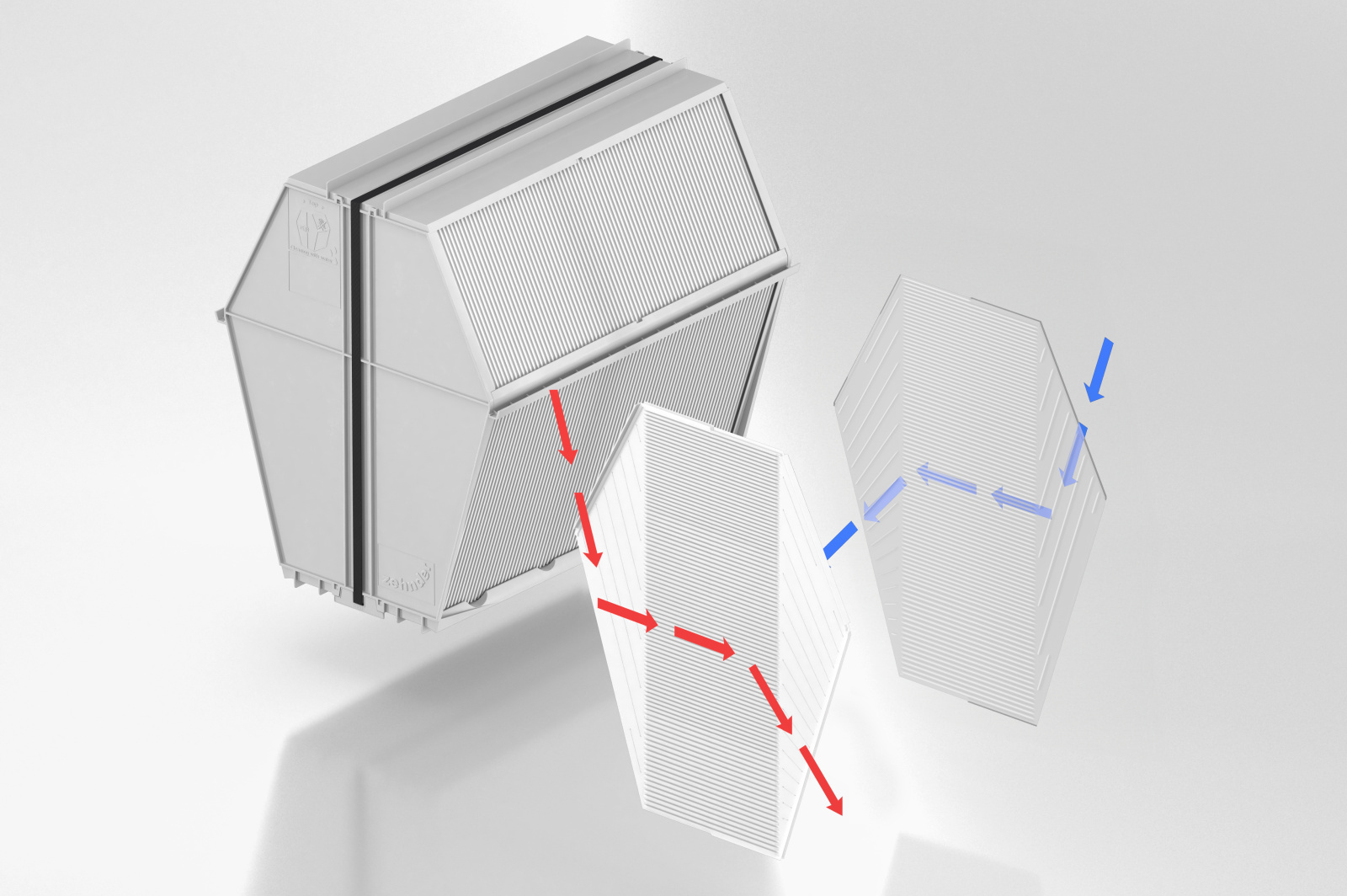 Entalpický výměník Cut-Out Zehnder Enthalpie Exchanger for ComfoAir Comfortable indoor ventilation Angled view