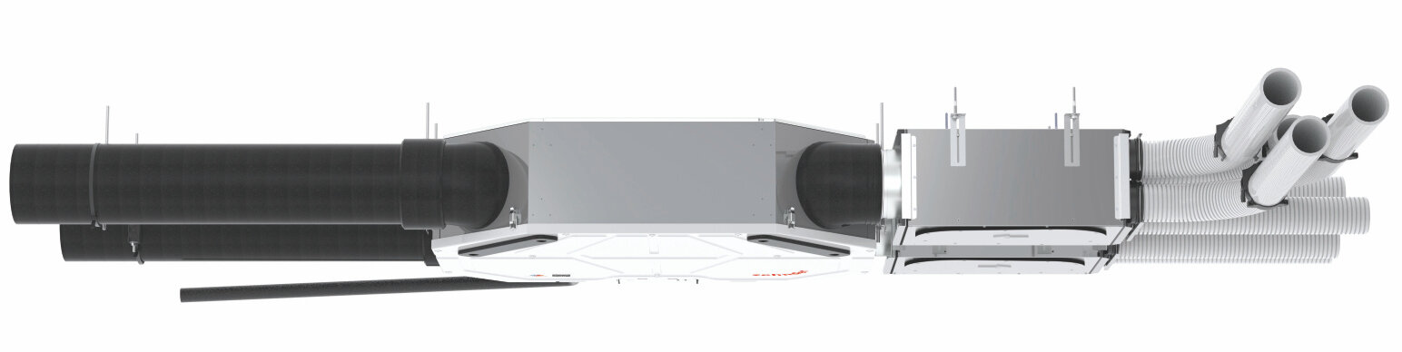 Větrací jednotka s rekuperací tepla Zehnder ComfoAir Flex. Moderní podstropní větrací jednotka s rekuperací tepla Zehnder ComfoAir Flex.