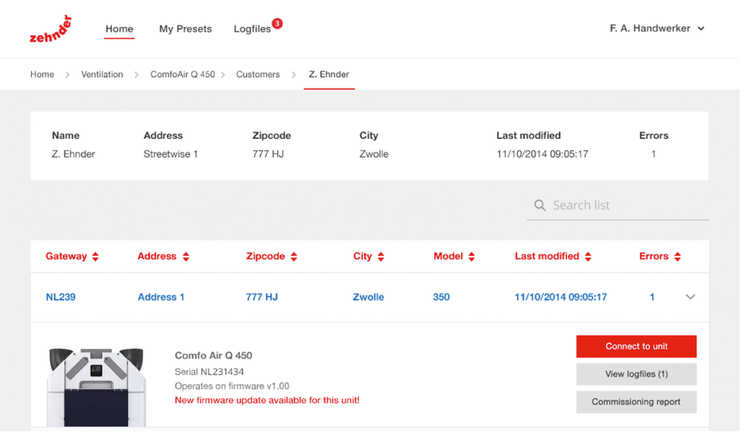 Vzdálená správa větrací jednotky Servis a údržbu lze provést také za pomoci vzdálené správy.